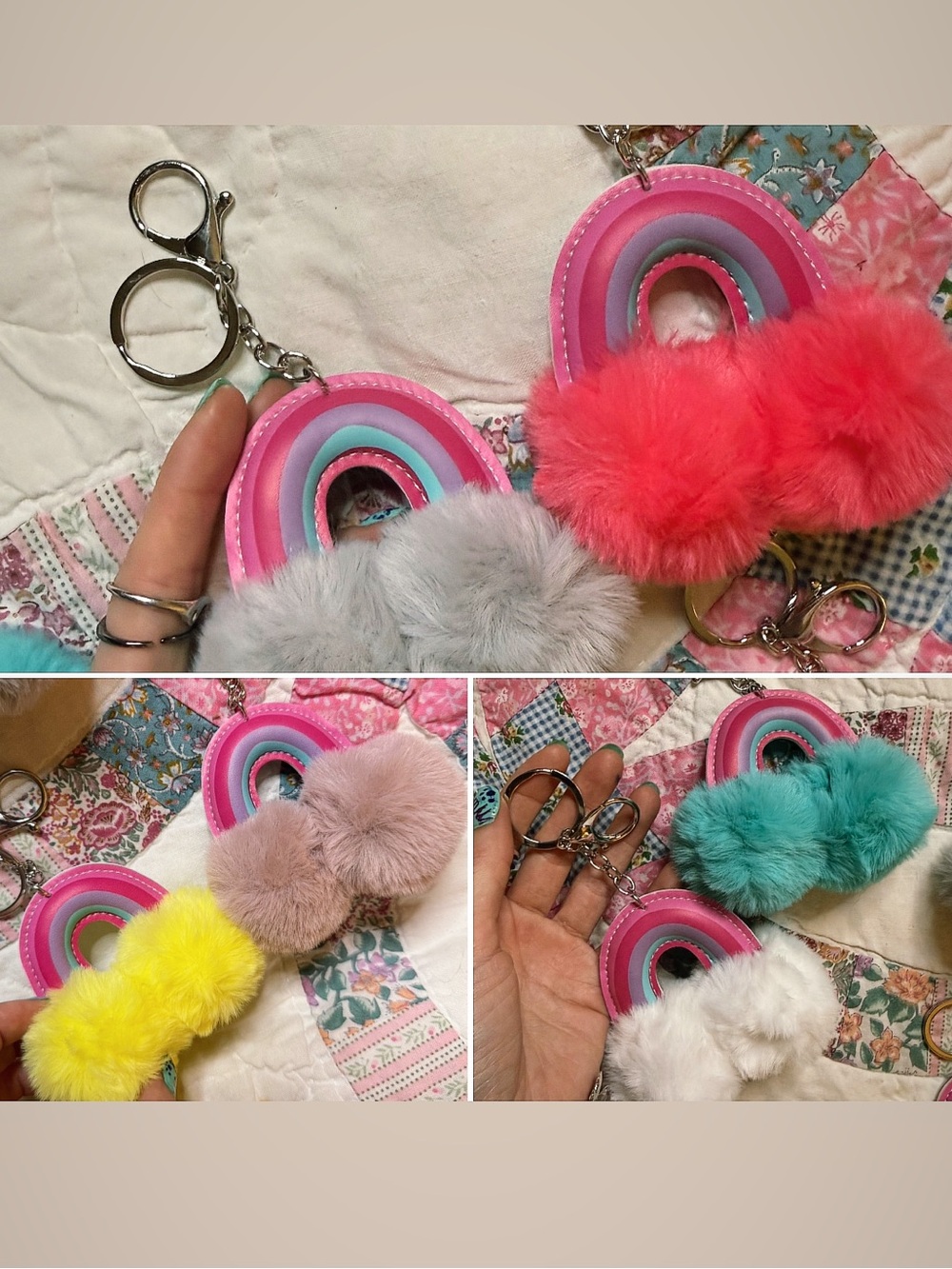 BIG PUFF PUFF Rainbow Pom-Pom Keychain - Multicolor Plush Charm STRONG Easy Hook
